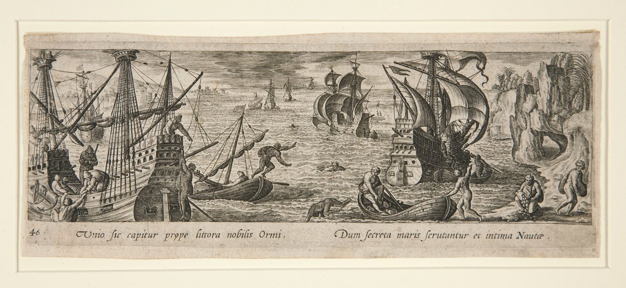 Navios ao longo de uma costa de Unknown
