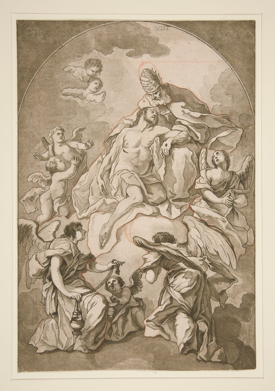 A Ascensão de Cristo com Deus Pai e os Anjos de Unknown