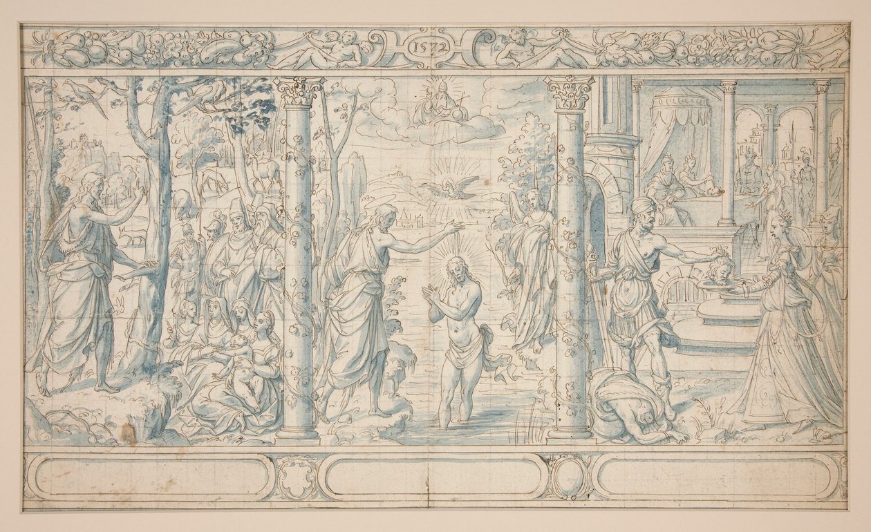 Três Cenas da Vida de São João Baptista; João Baptista pregando, Baptismo de Cristo, Decapitação de João Baptista de Unknown