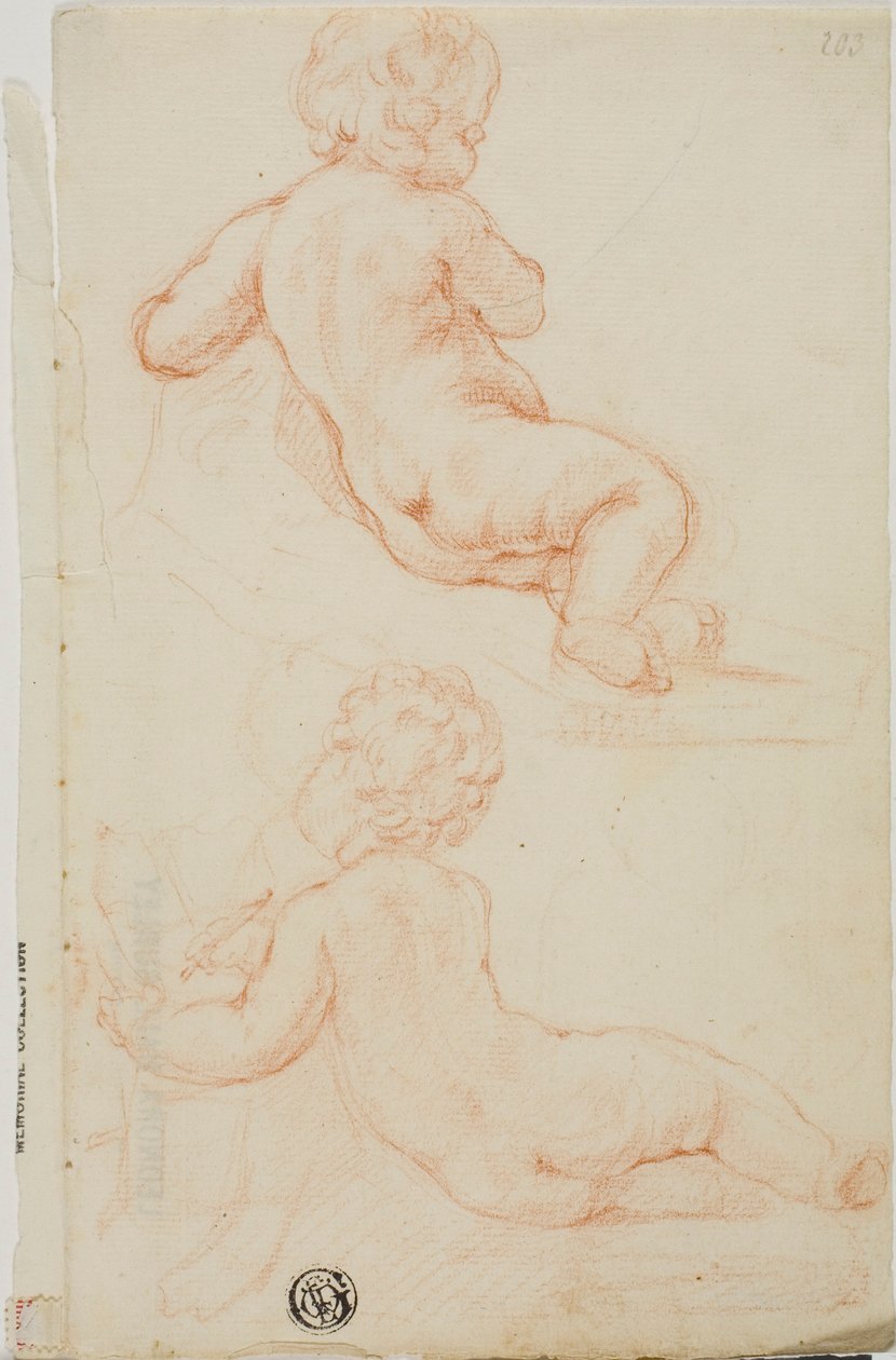 Dois Putti vistos de costas, um escrito de Unknown
