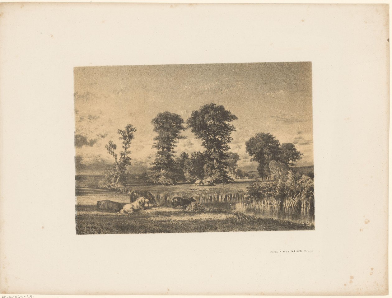 Paisagem de prados com cavalos de pastoreio de Unknown
