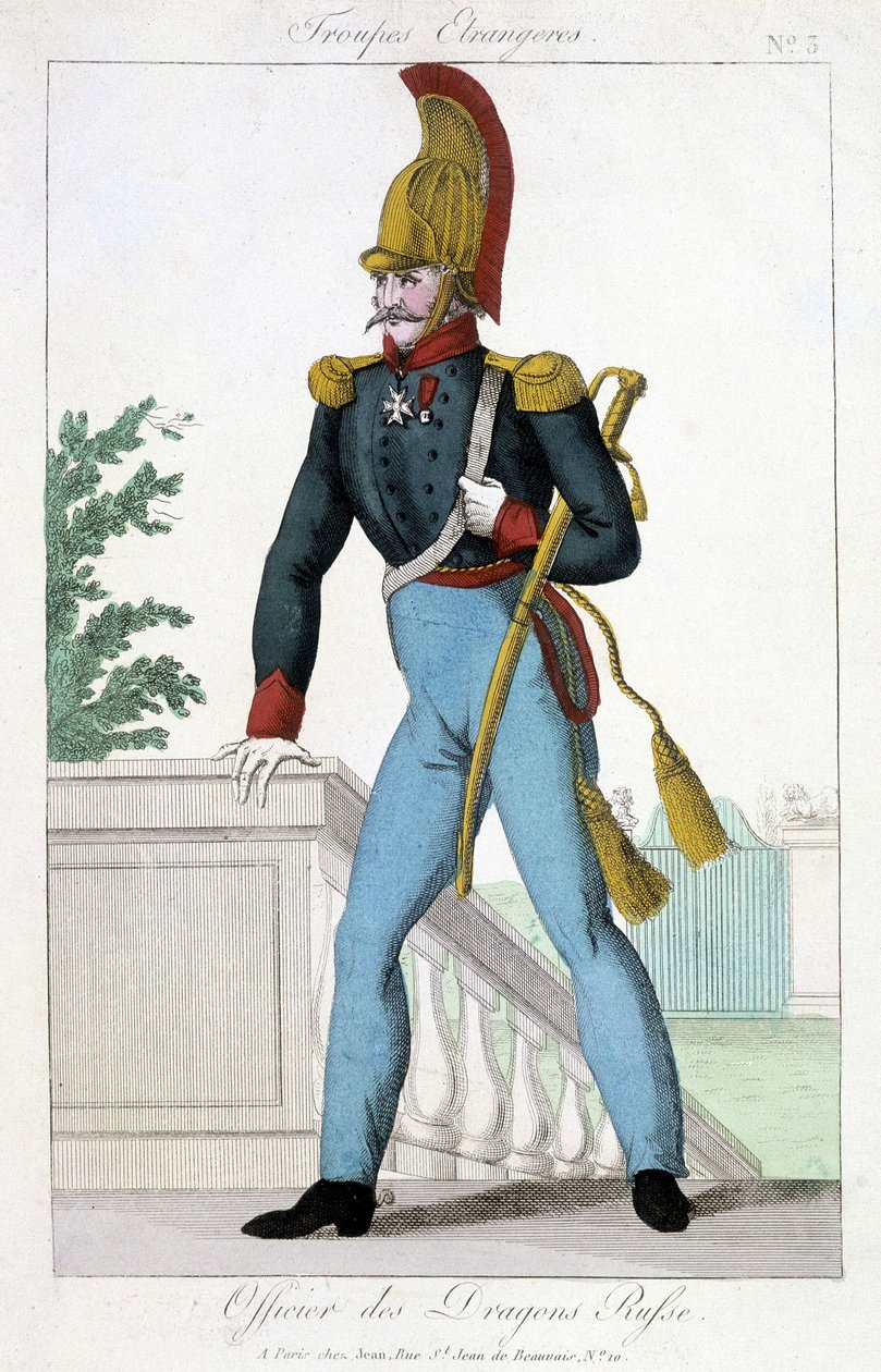 Ilustração do século XIX representando um oficial dos Dragões Russos. de Unknown artist