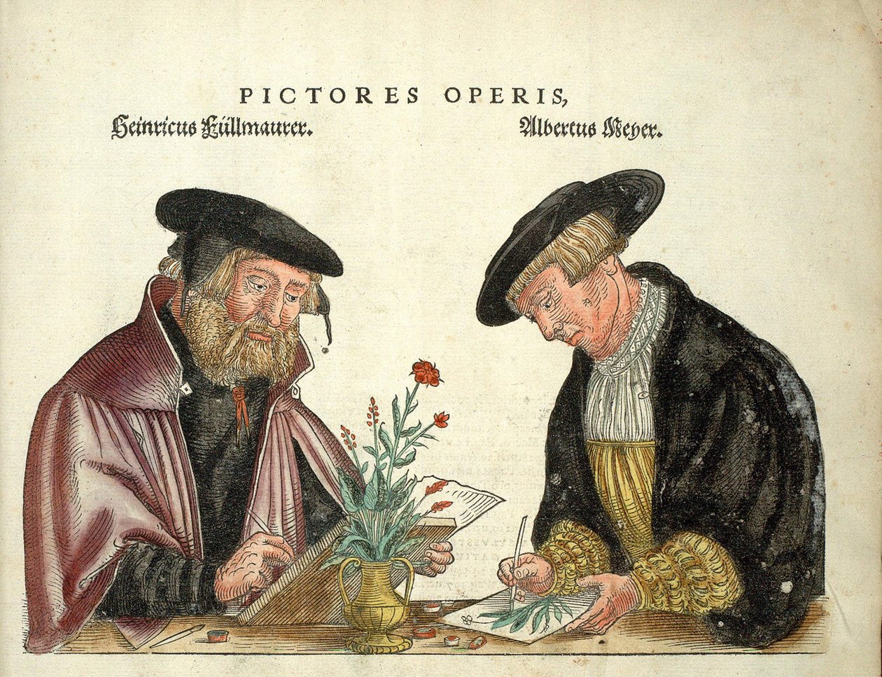 2 artistas que ilustraram o livro, Albert Meyer e Veit Rudolph Speckle, "De Historia Stirpium commentarii insígnia,..." de Leonhart Fuchs de Unknown artist