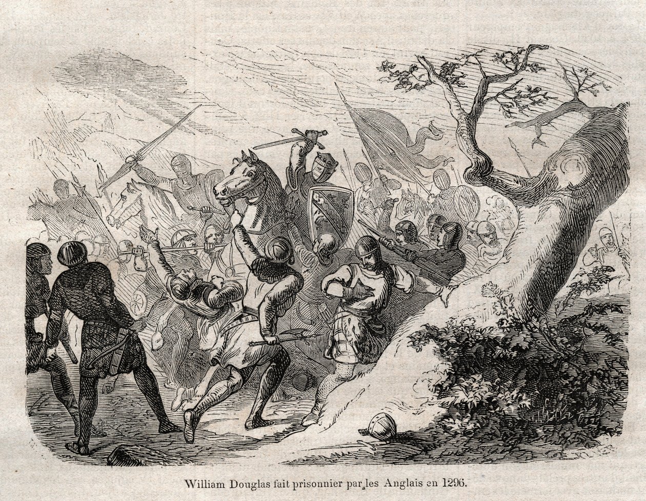 ARRESTE DE Sir William Douglas "o Hardi" (o Negrito), Senhor de Douglas (1243 - 1298) en 1296 - gravura em "Dictionnaire populaire illustrious" - 1864 - de Joseph Decembre e Edmond Allonier - de Unknown artist