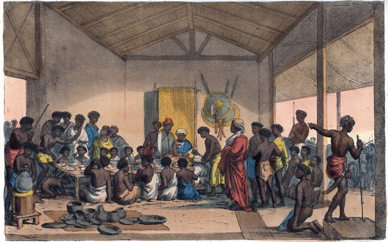 Um Banquete na Abissínia - gravura de "Usos e Costumes de Todos os Povos do Universo". Ou melhor, a história do governo, das leis, das milícias, da religião de todas as nações desde os tempos mais remotos até aos nossos dias" 1856 de Unknown artist