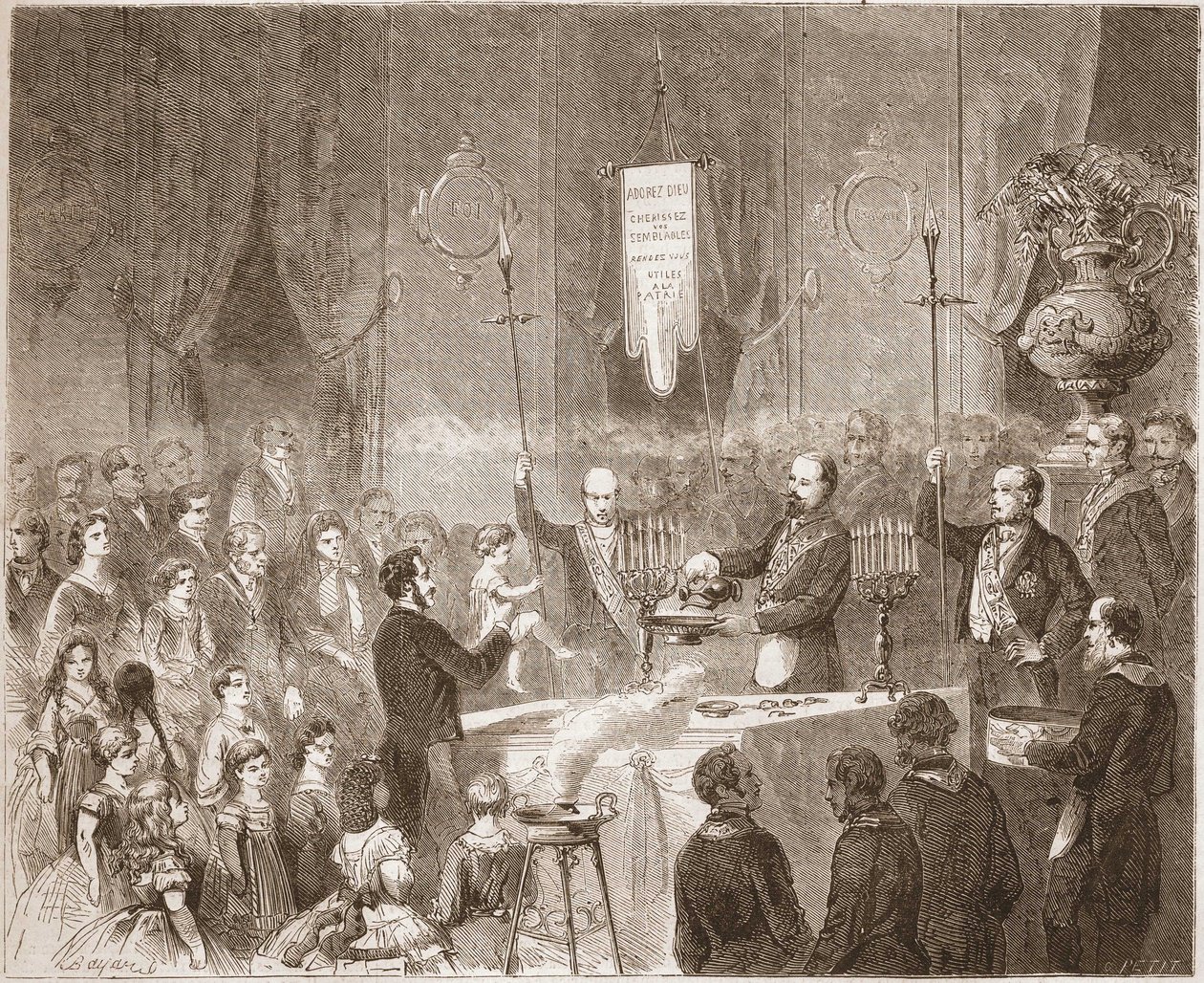 Um Baptismo Maconnico no alojamento da Fraternelle Amitive, em 1861. de Unknown artist