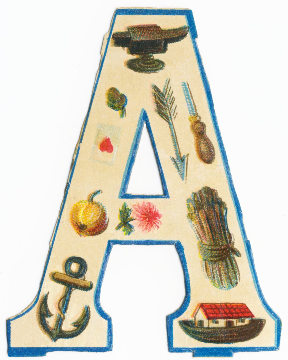 A: bigorna, alcachofra, flecha, ás de copas, furador, maçã, áster, âncora, arco de Noe, aspargos (cor lito) de Unknown artist