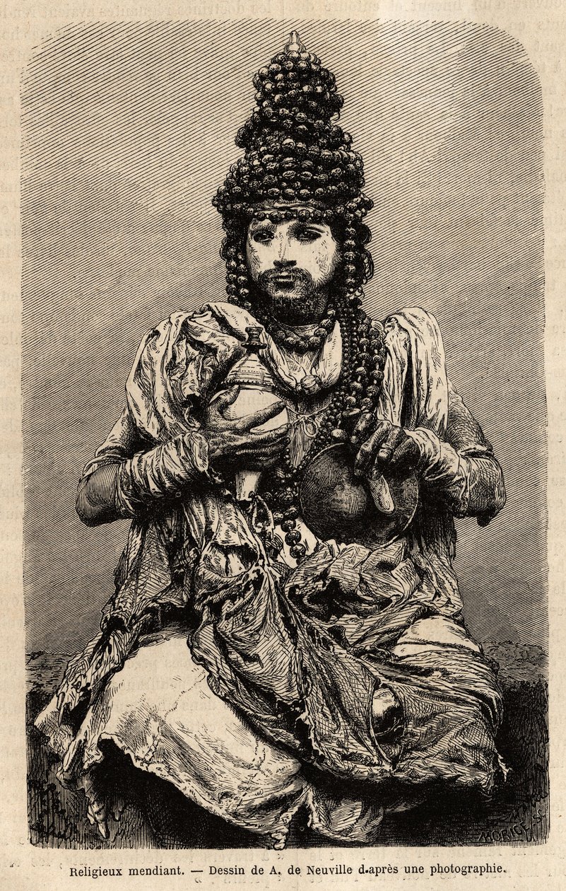 Um mendigo religioso. Gravura para ilustrar a viagem nas províncias meridionais da Índia, de Alfred Grandidier, em 1862-1864, publicada em "le tour du monde", sob a direção de D