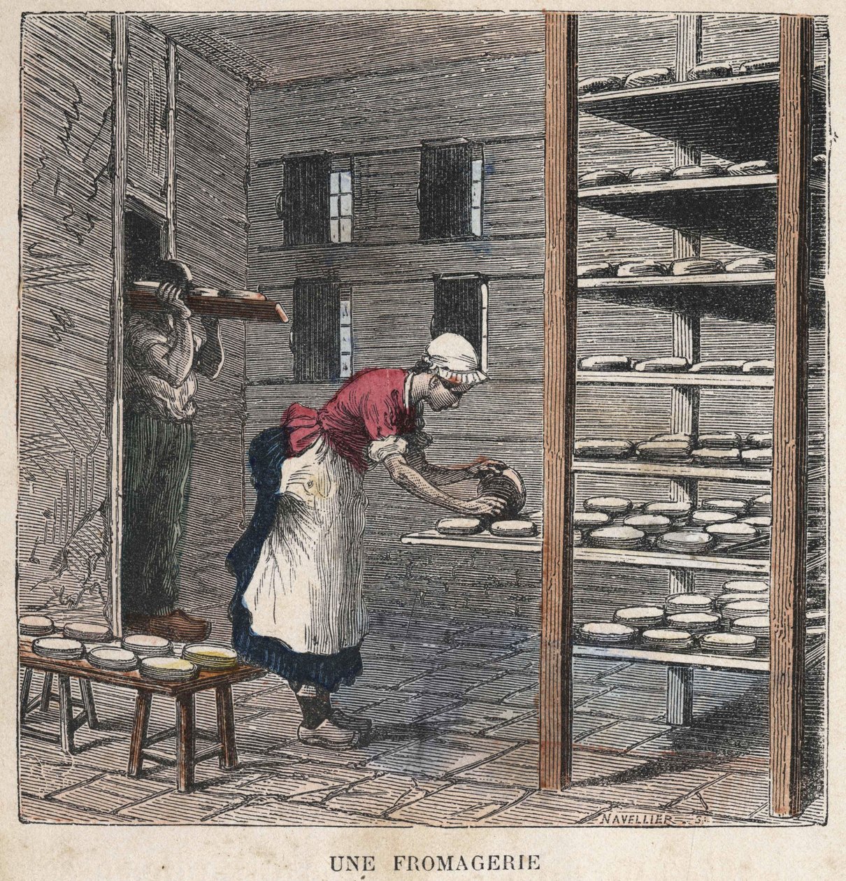 Uma fábrica de queijo. Ilustração do século XIX. Colecção Bianchetti. de Unknown artist