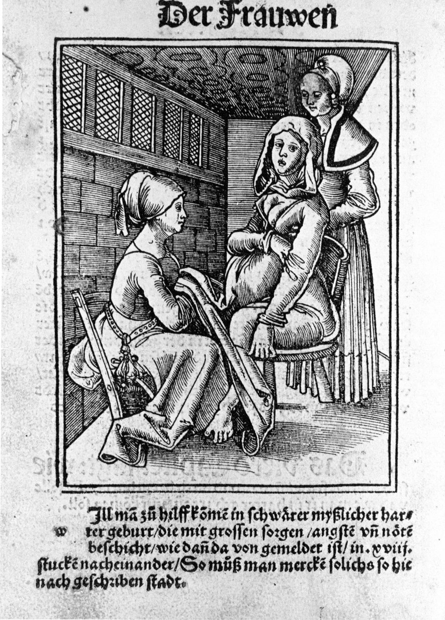 Um parto. Xilografia de Konrad Merkel após "Der swangern frawen und hebammen Rosengarten", Hagenau de Unknown artist
