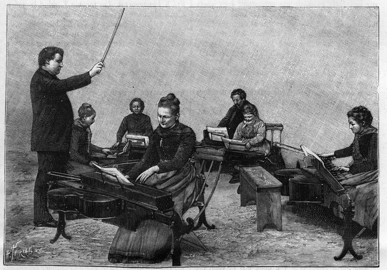 Um concerto de monocordos executado por jovens raparigas. Gravação em "La Nature". Revue des sciences et de ses applications aux arts et a l