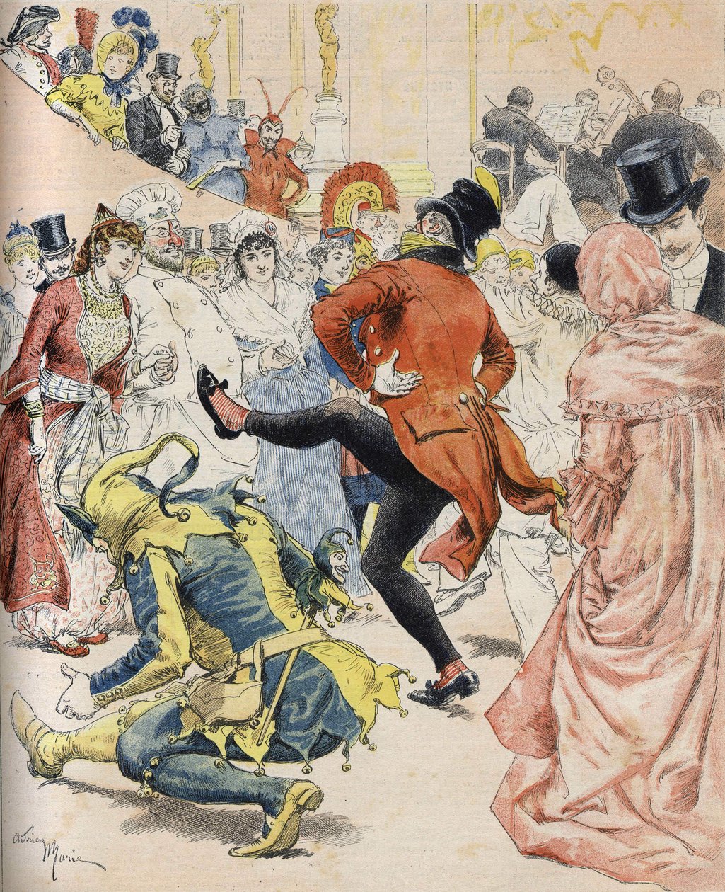 Um baile de máscaras, no século XIX. Ilustração de Adrien Marie - em "sol de domingo" de janeiro de 1893.coleção Bianchetti de Unknown artist