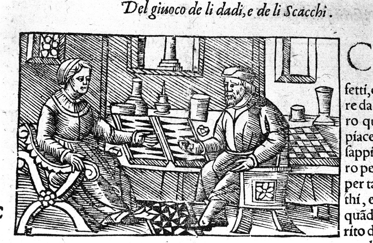 Um casal a jogar aos dados. Gravação após "Historia de gentis septemtrionalis" de Olaus Magnus, Roma 1560. de Unknown artist
