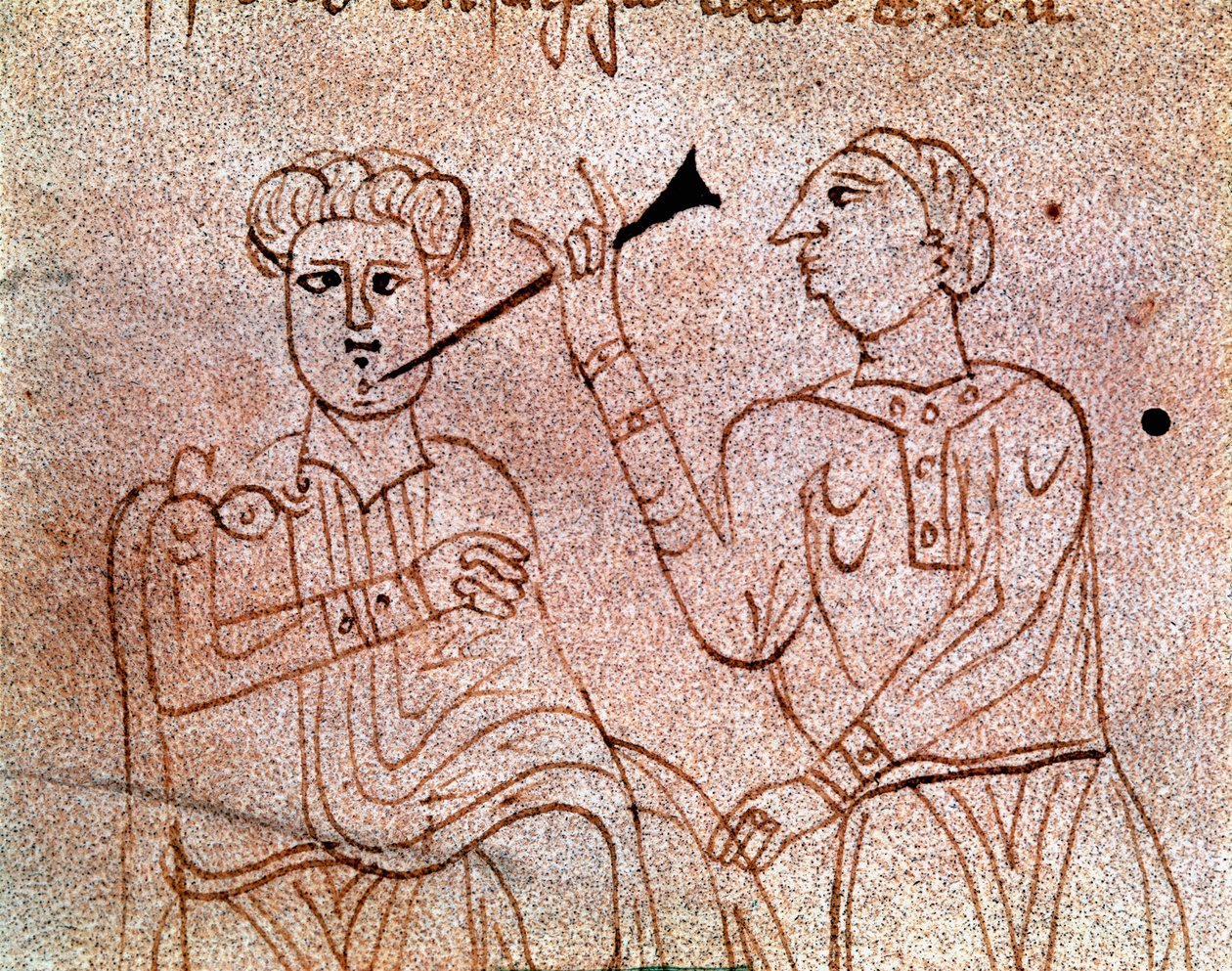 Um cirurgião dentista opera um paciente em miniatura do manuscrito "De cirúrgia" do século XIII Veneza Biblioteca Marciana de Unknown artist