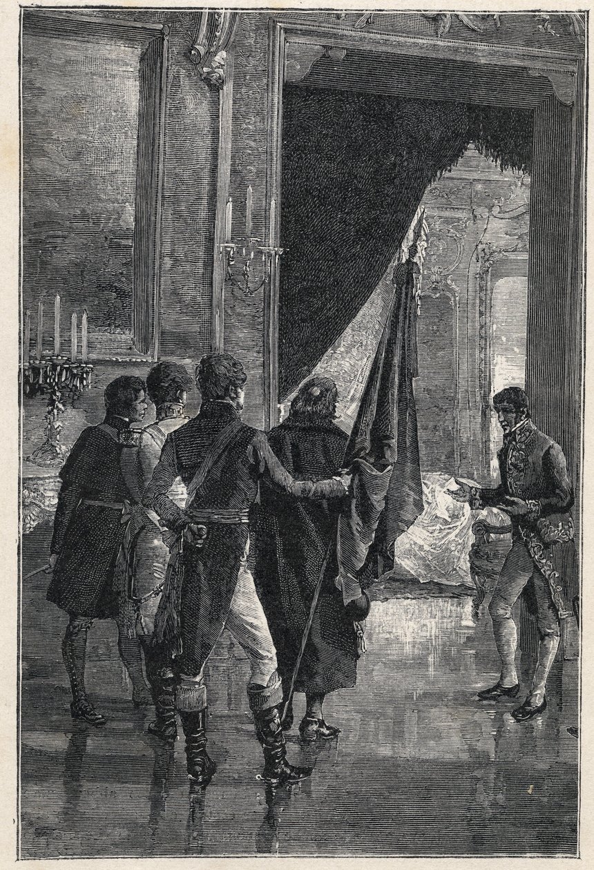 Uma delegação de Carbonari, a sociedade secreta nacionalista, é apresentada a Fernando I das Duas Sicílias (anteriormente Fernando IV de Nápoles) 1820 de Unknown artist