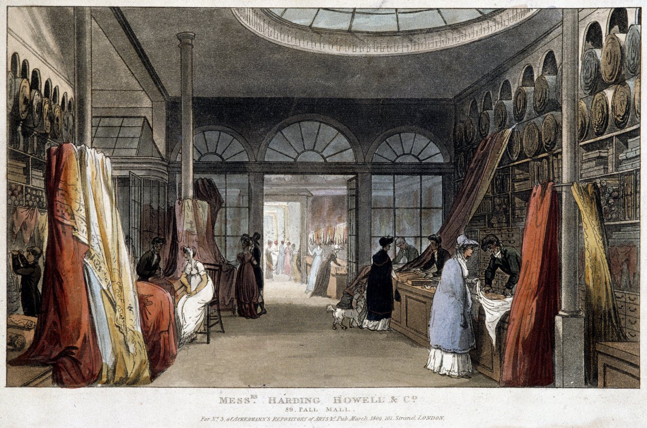 Uma loja de tecidos em Londres (Inglaterra) - Litografia por volta de 1800 de Unknown artist
