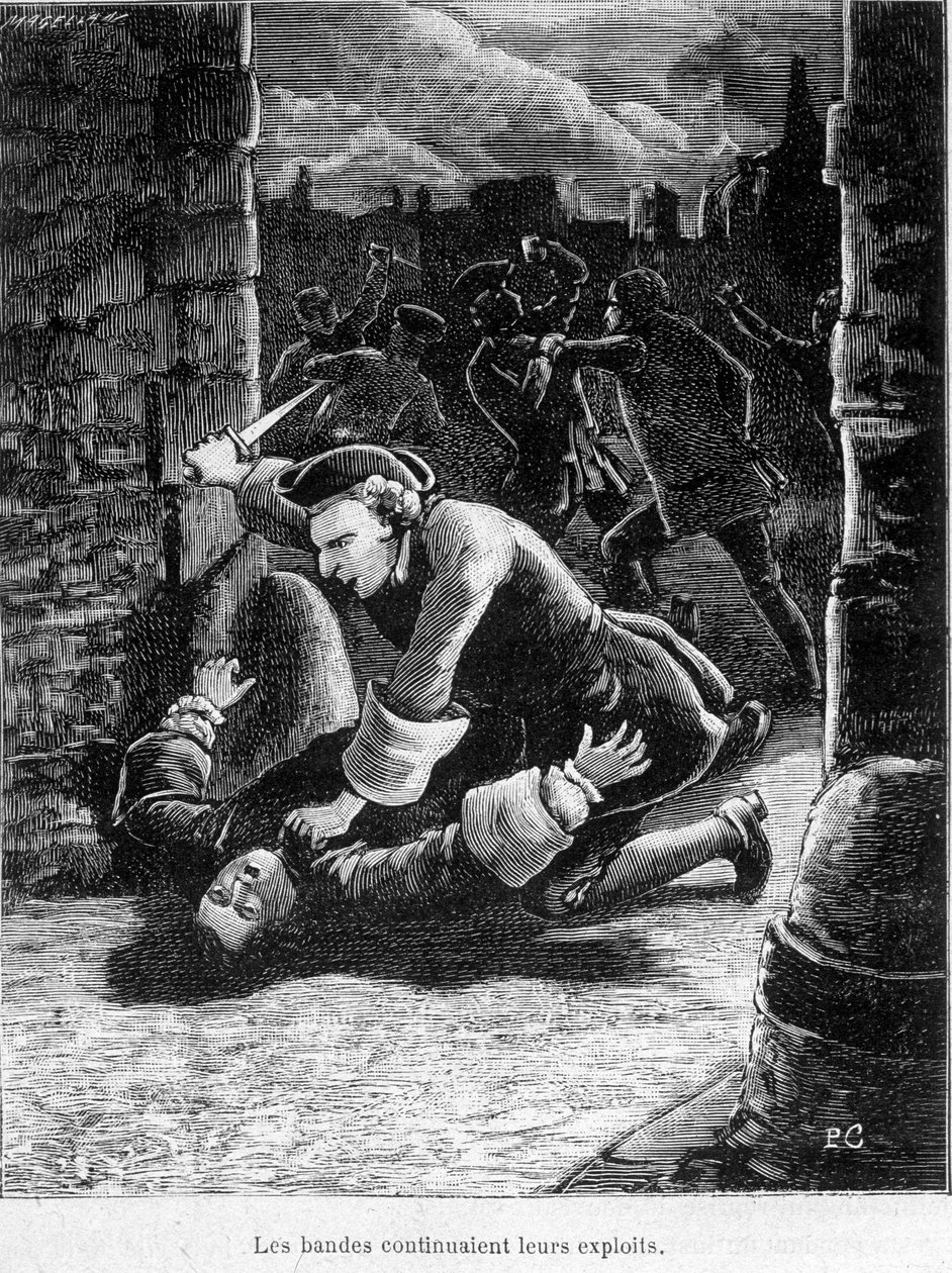 Uma luta entre bandas rivais - Cartucho a atacar um homem. de Unknown artist