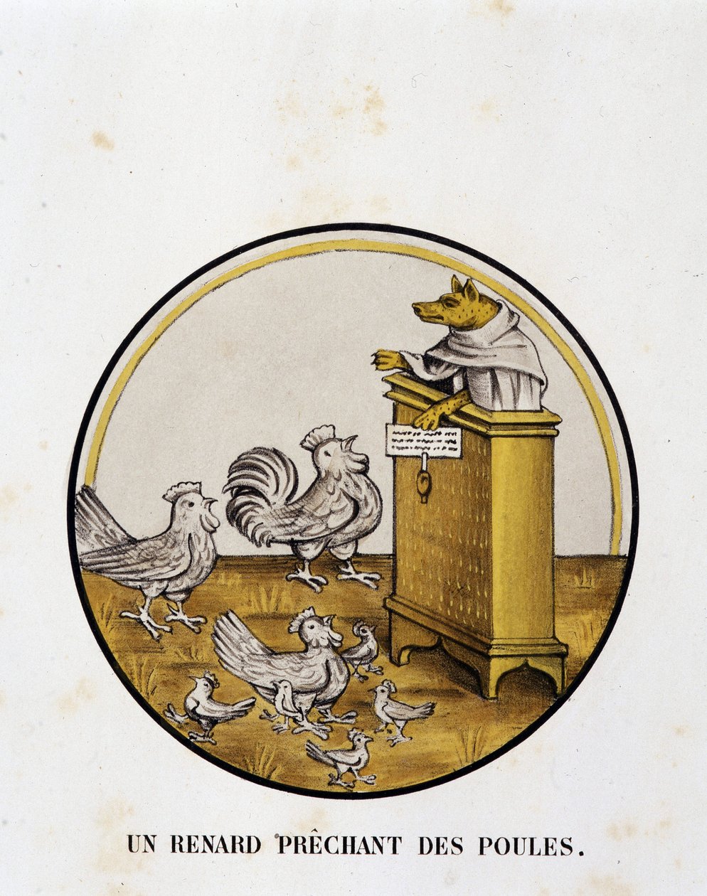 A fox prechant of hens (romance renart) - caricatura religiosa, Limoges de Unknown artist
