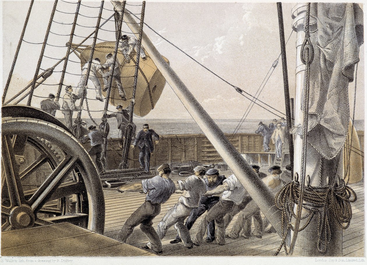 Em 2 de agosto de 1858, uma enorme bóia foi desenhada no "The Atlantic Telegraph" de W. H. Russel, c. 1860. de Unknown artist