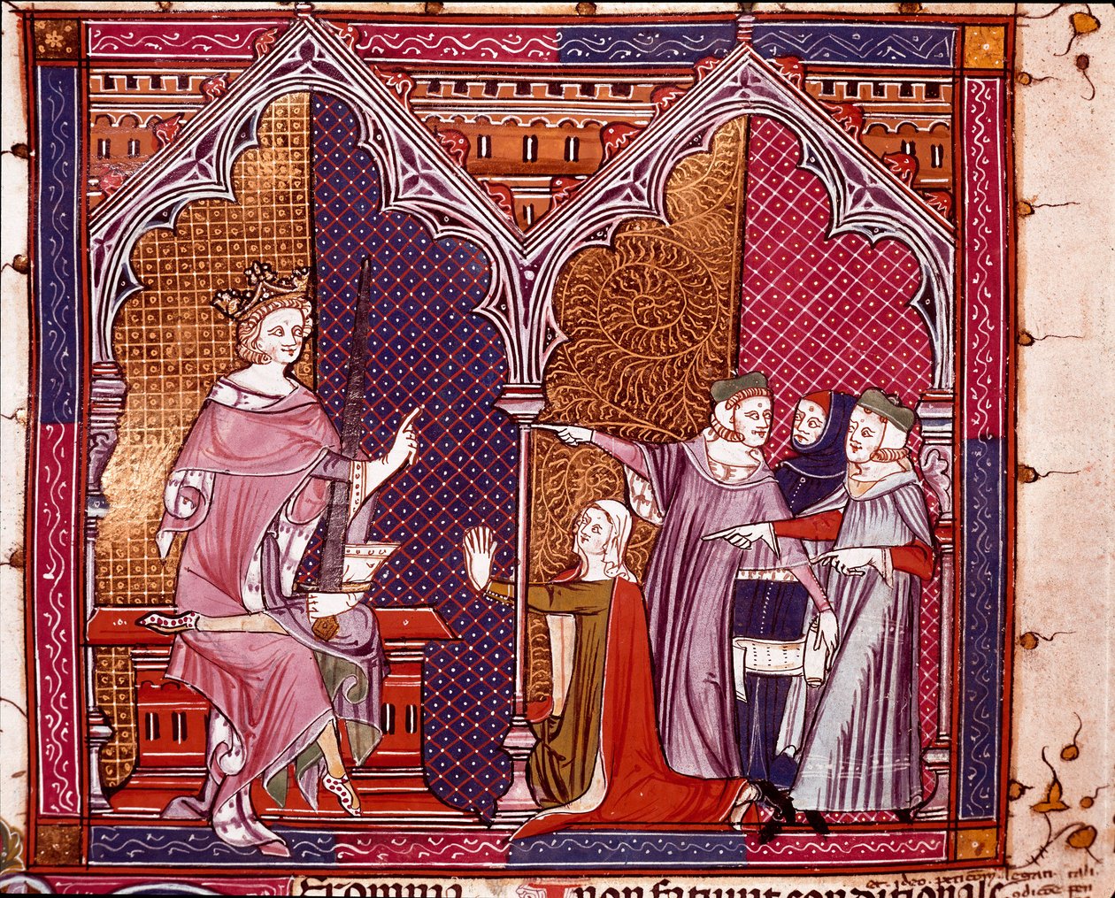 Um rei que administra a justiça Miniatura tirada de "Justiniani in Fortiatum" Biblioteca Real do Mosteiro do Escorial, Espanha, século XIV de Unknown artist