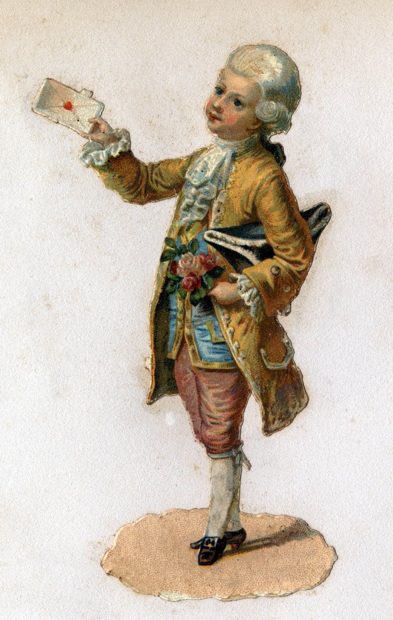 Um mensageiro (século 18) com uma carta selada. Cromolitografia por volta de 1890. de Unknown artist