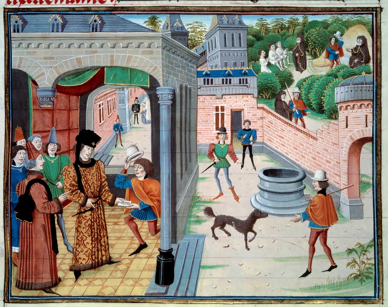 Um mensageiro. Miniatura do manuscrito "Renaud de Montauban" ou "Les quatre fils Aymon" de Loyset Liedet (activo entre 1448 e 1478). Ms. 5073. Bibliotheque de l