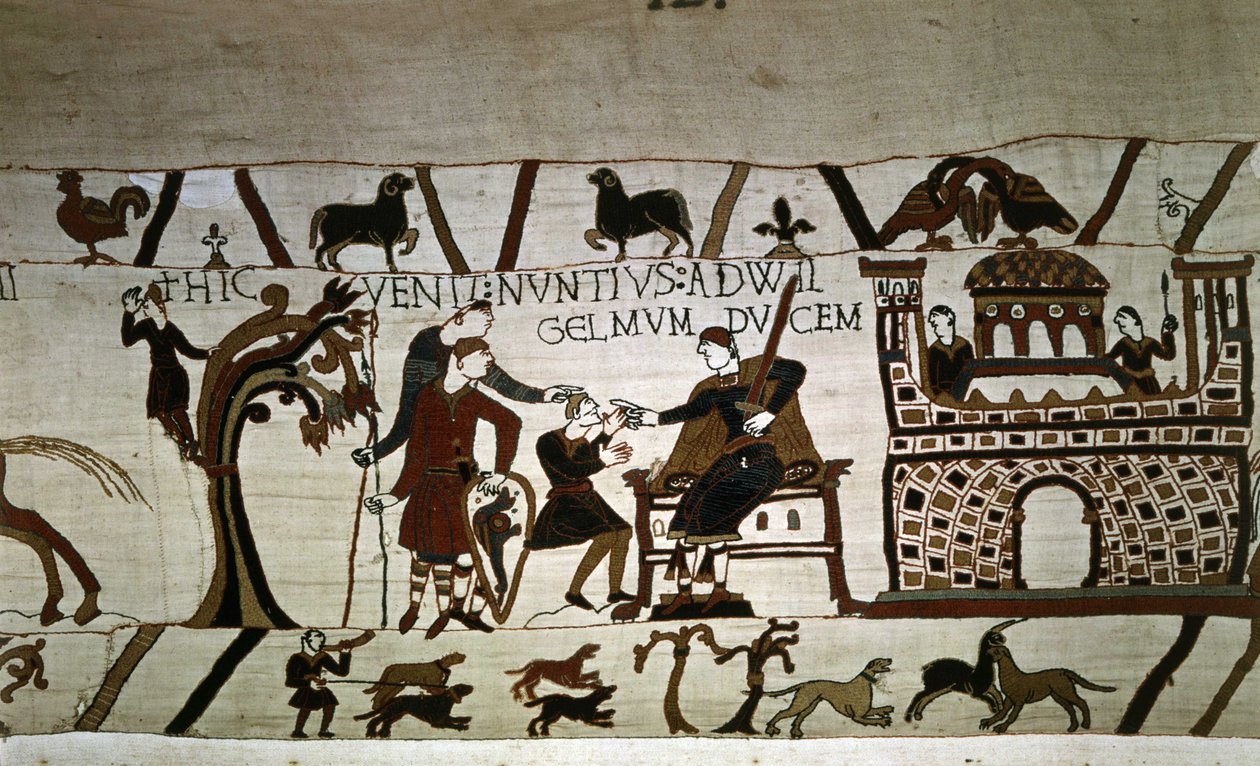 Um mensageiro para Duke Guillaume (1027 - 1087) - Tapeçaria Bayeux, conhecida como Bordado da Rainha Mathilde de Unknown artist