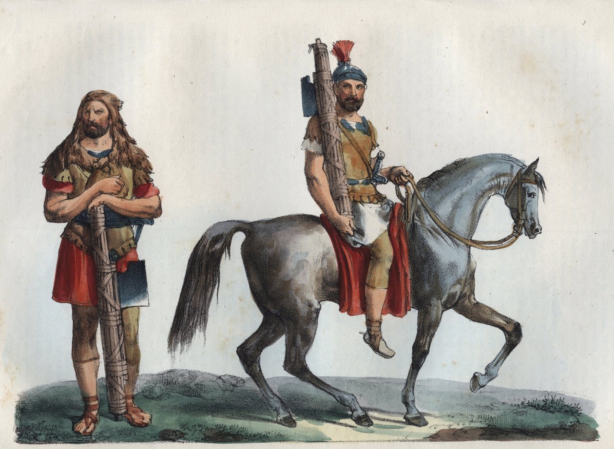Um lictor militar e Um lictor militar da cavalaria - gravura de "Usos e costumes de todos os povos do Universo". Ou melhor, a história do governo, das leis, das milícias, da religião de todas as nações desde os tempos mais remotos até aos nossos dias". de Unknown artist