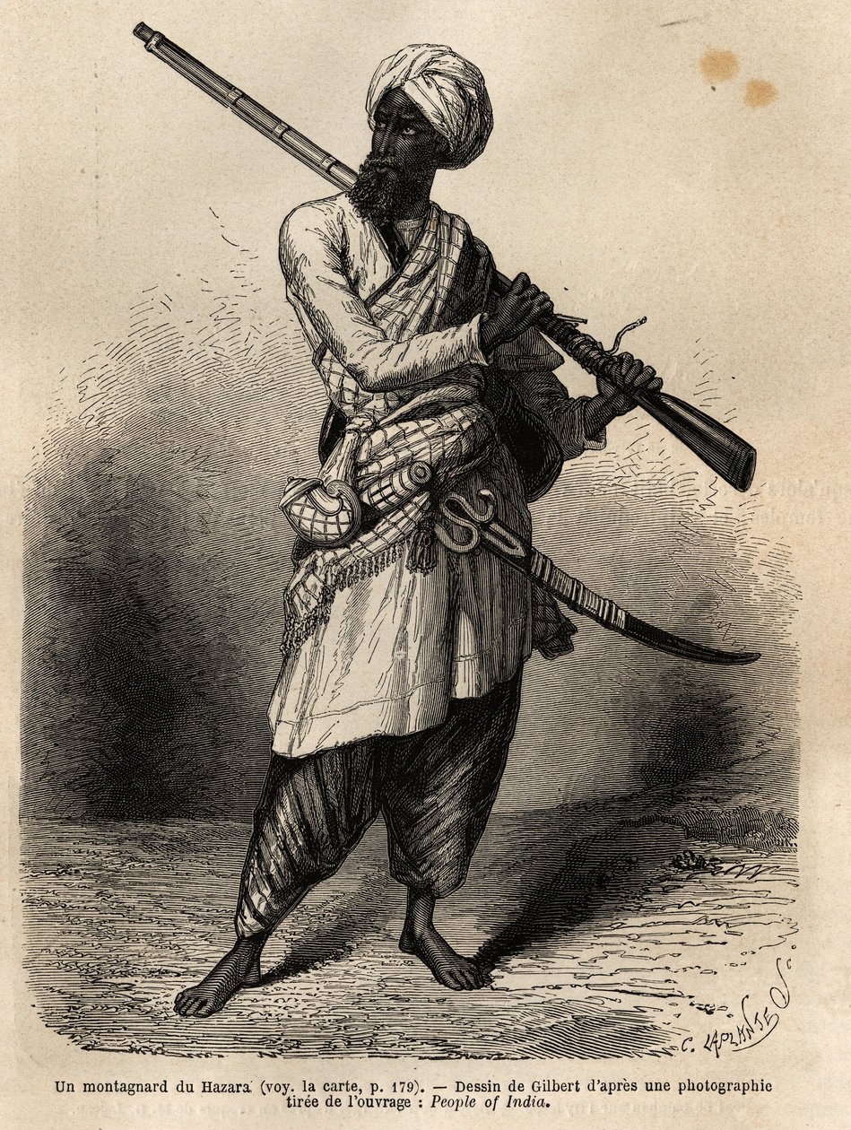 Um montanhista de Hazara (Punjab, Índia). Gravura para ilustrar a viagem a Pandjab e Caxemira, história de Guillaume Lejean, em 1866, publicada no "Le tour du monde, nouveau journal des voyages", sob a direcção de Edouard Charton de Unknown artist