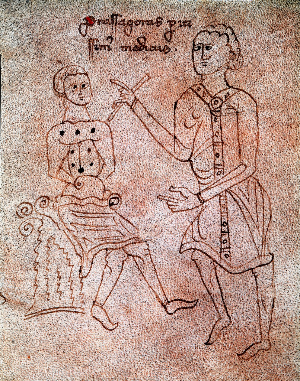 Um neurologista examina o sistema nervoso de um paciente em miniatura do manuscrito "De cirúrgia" do século XIII Veneza Biblioteca Marciana de Unknown artist