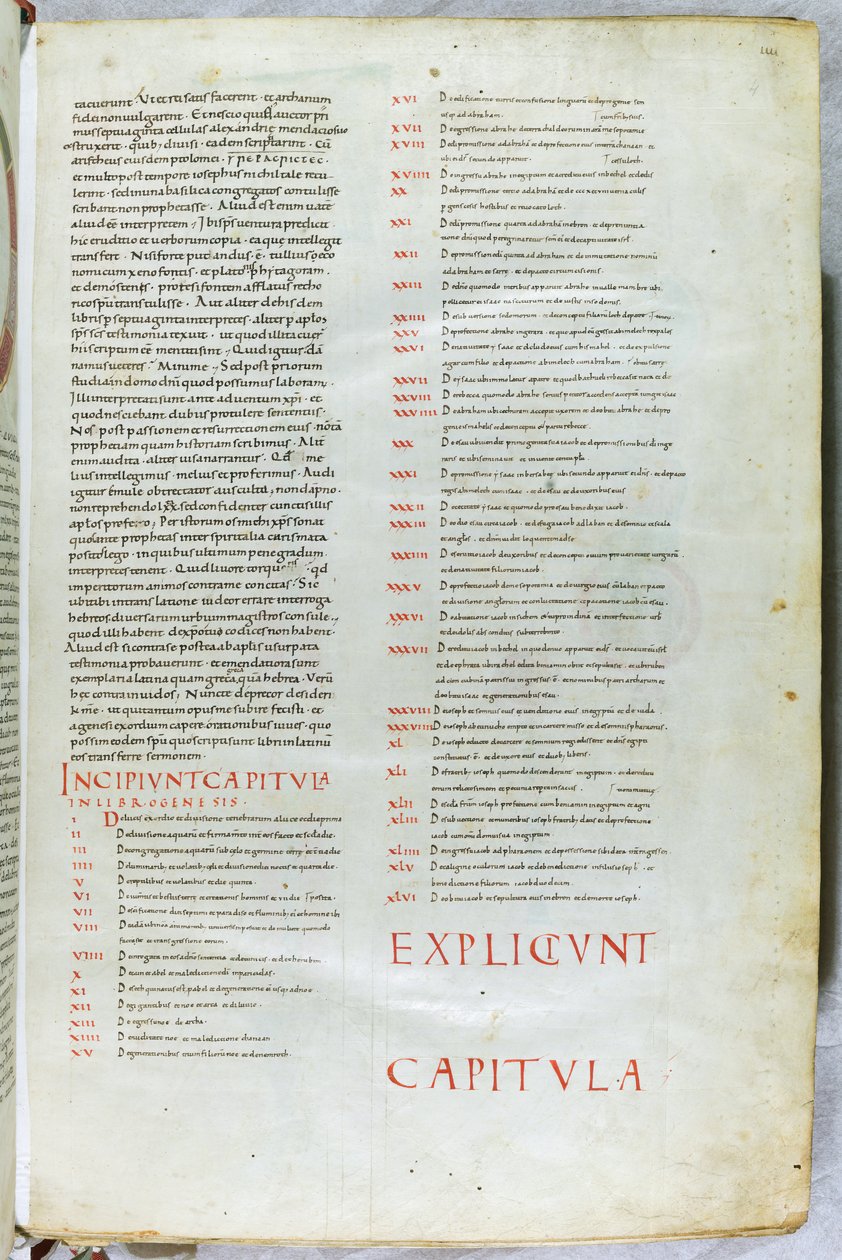 Uma página da Bíblia do século XI com o capítulo incipit do Livro do Génesis de Unknown artist