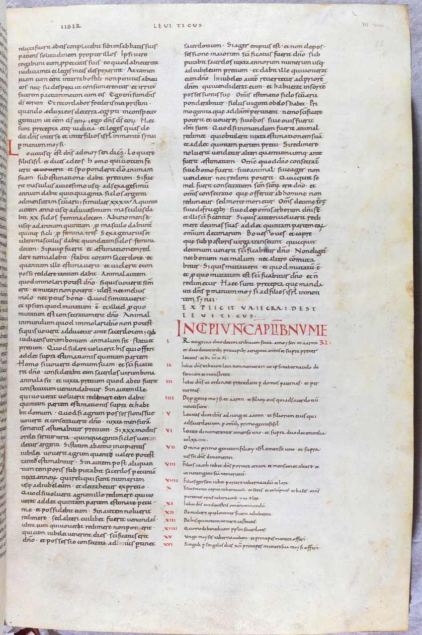 Uma página da Bíblia do século XI com o capítulo incipit do Livro dos Números de Unknown artist