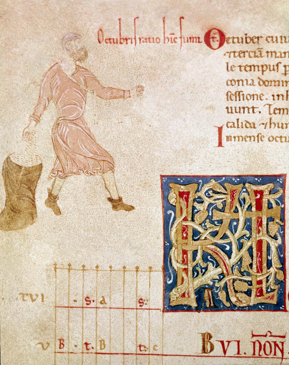 Uma semeadura camponesa, mês de Outubro. (miniatura de Unknown artist