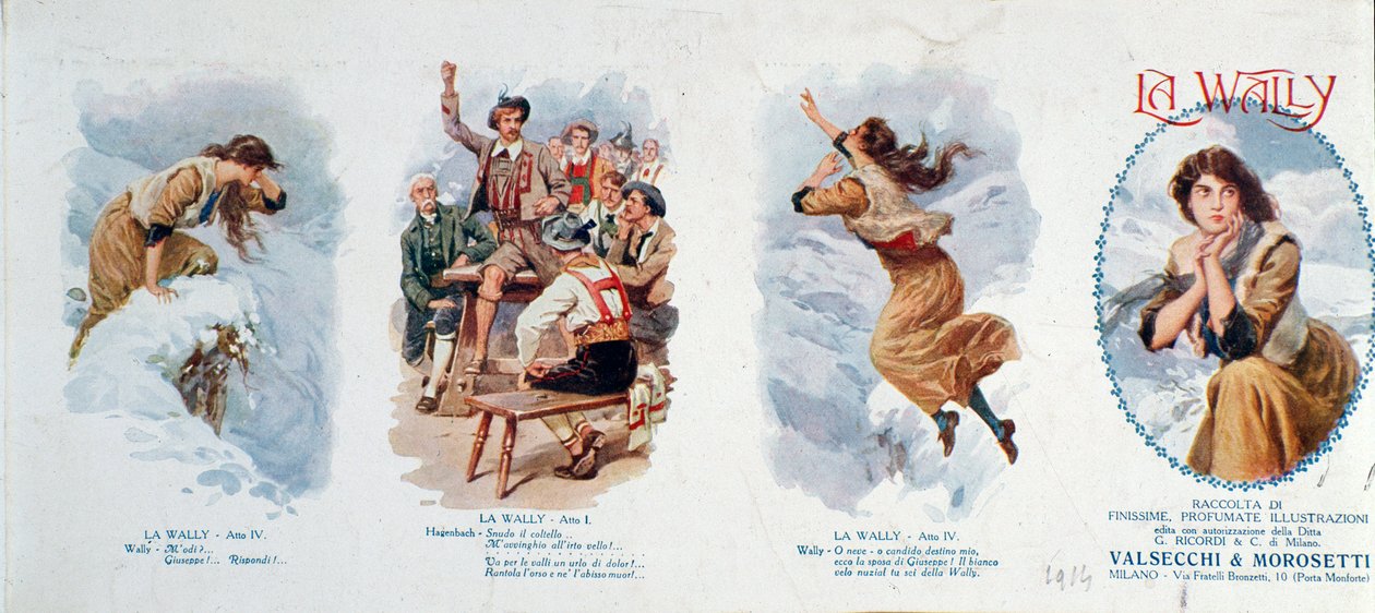 Uma série de vinhetas que ilustram a ópera La Wally (litografia) de Unknown artist