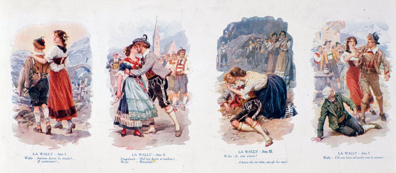 Uma série de vinhetas que ilustram a ópera La Wally (litografia) de Unknown artist
