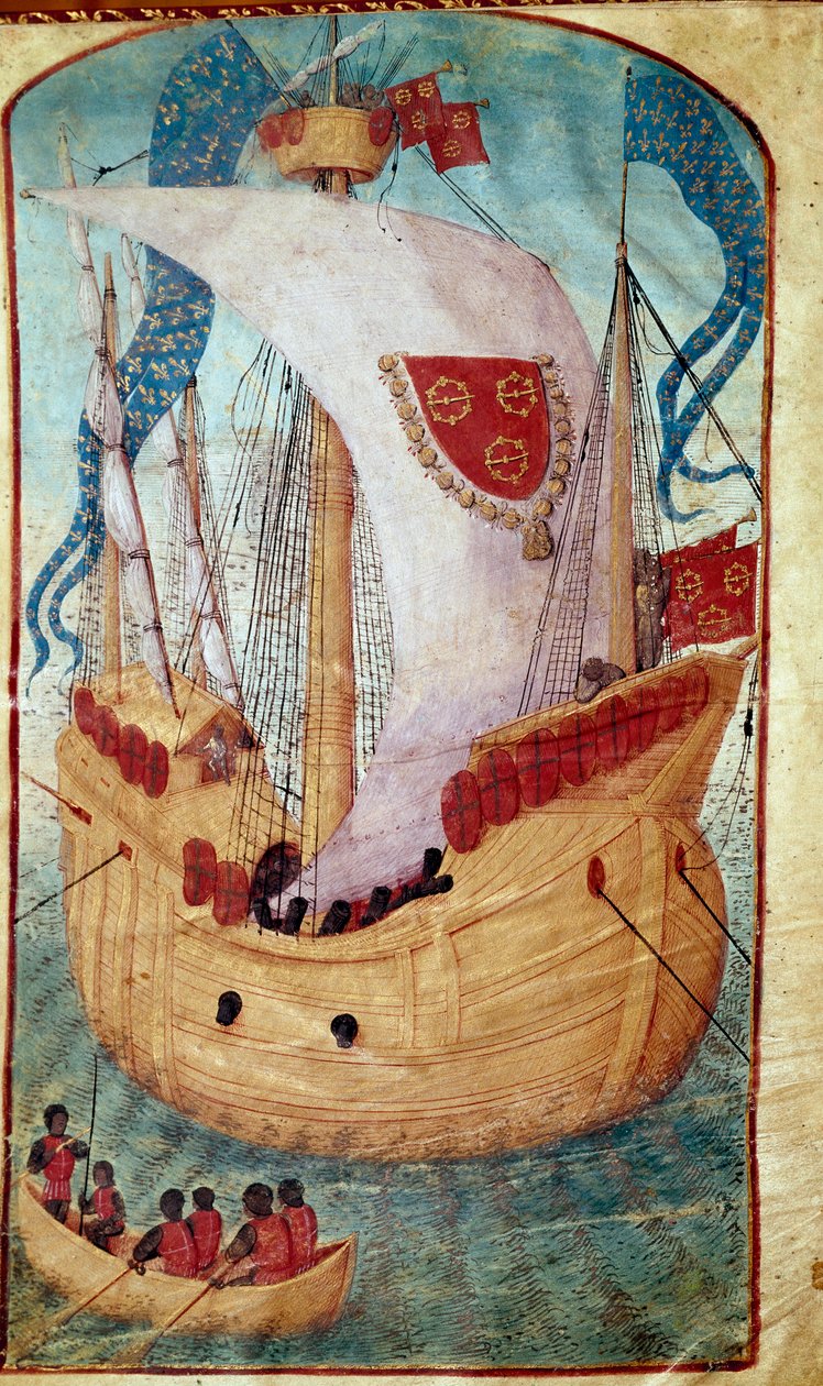 Um navio com velas decoradas do brasão de Louis Malet (1441-1516), seigneur de Granville Miniature de Olivier de la Marche (1425-1502) 1483 Chantilly, Musee Conde de Unknown artist