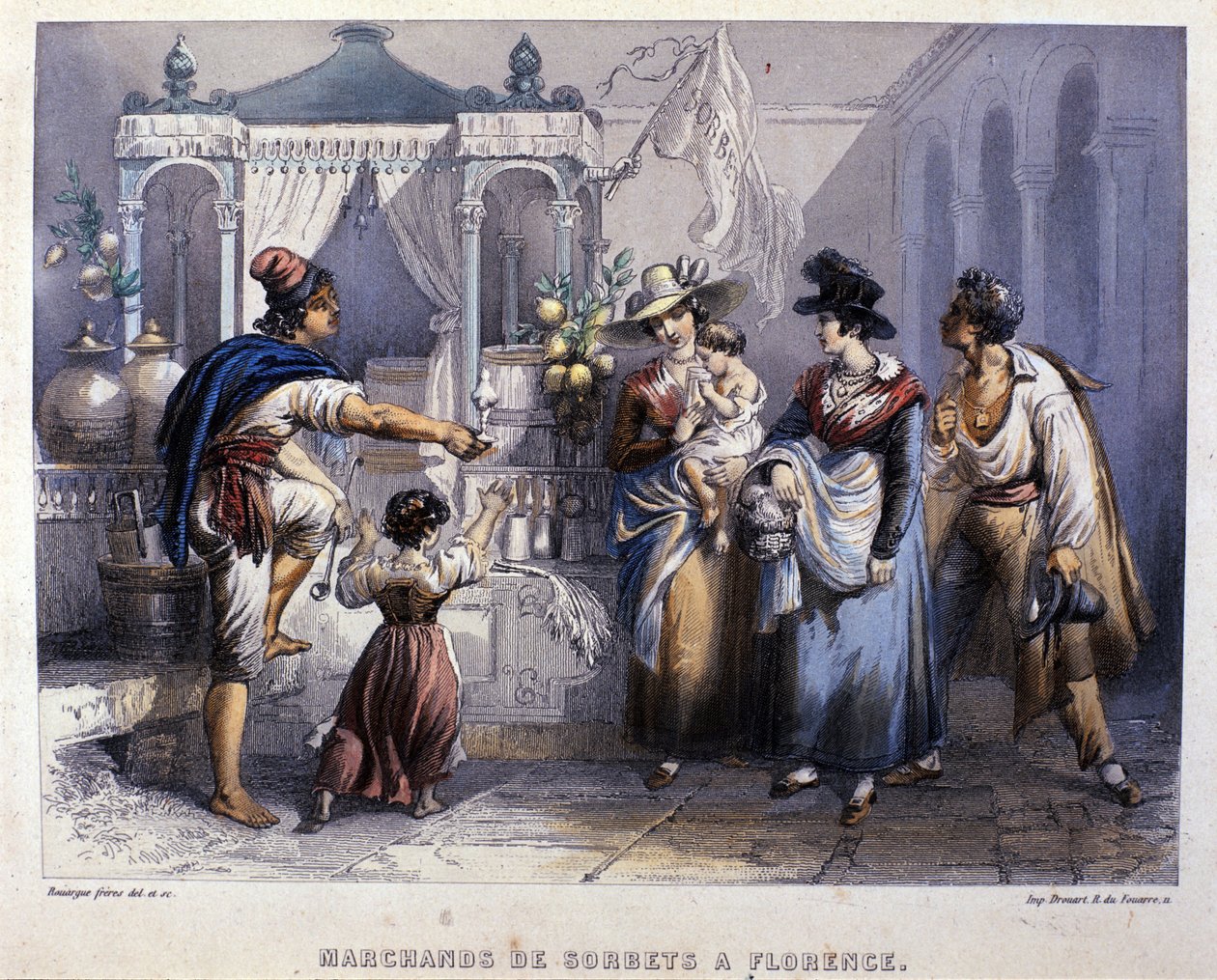 Um negociante de sorvetes em Florença. Litografia por volta de 1820 de Unknown artist