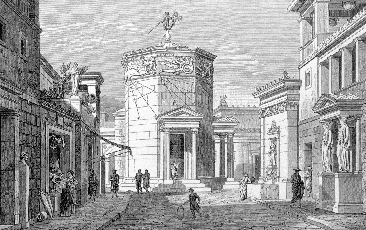 Uma rua em Atenas. Gravura de 1877. de Unknown artist