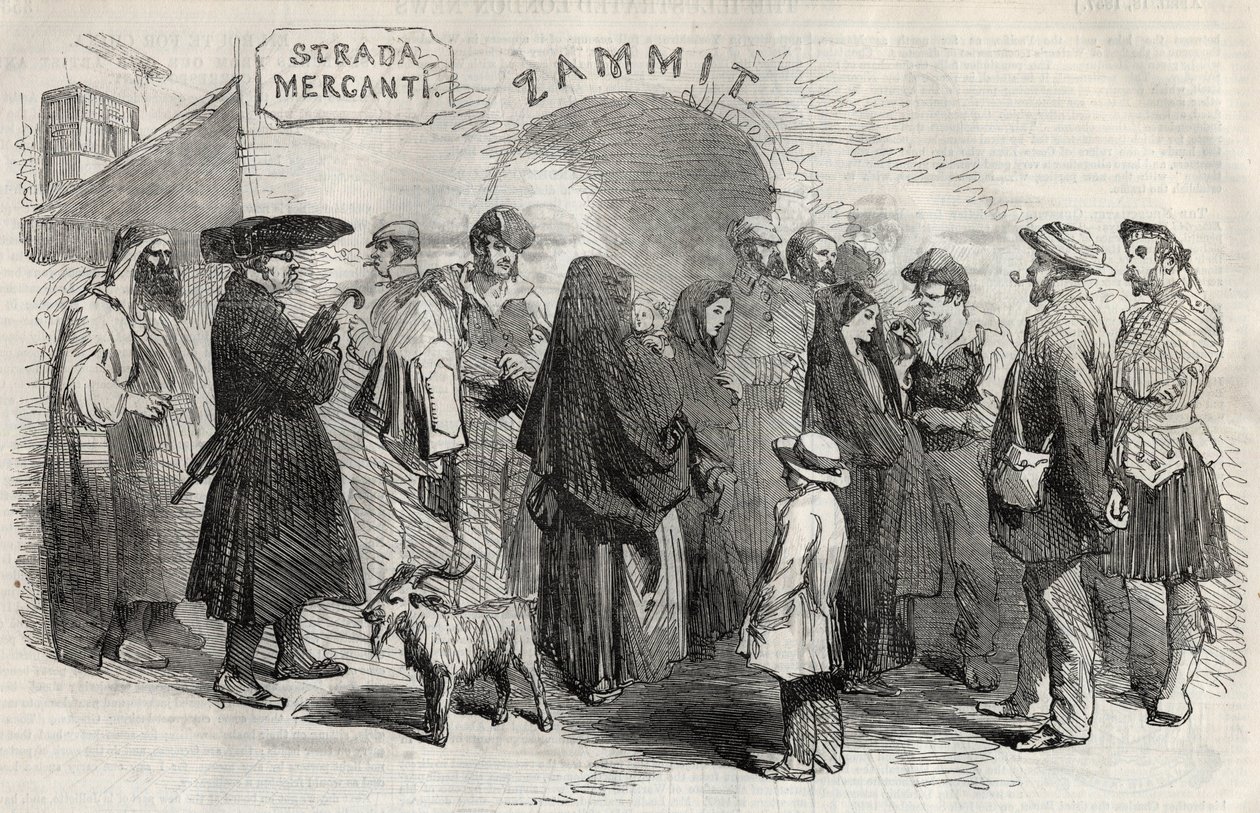 Uma rua em Valletta (Valletta), na ilha de Malta (Malta), em 1857. de Unknown artist