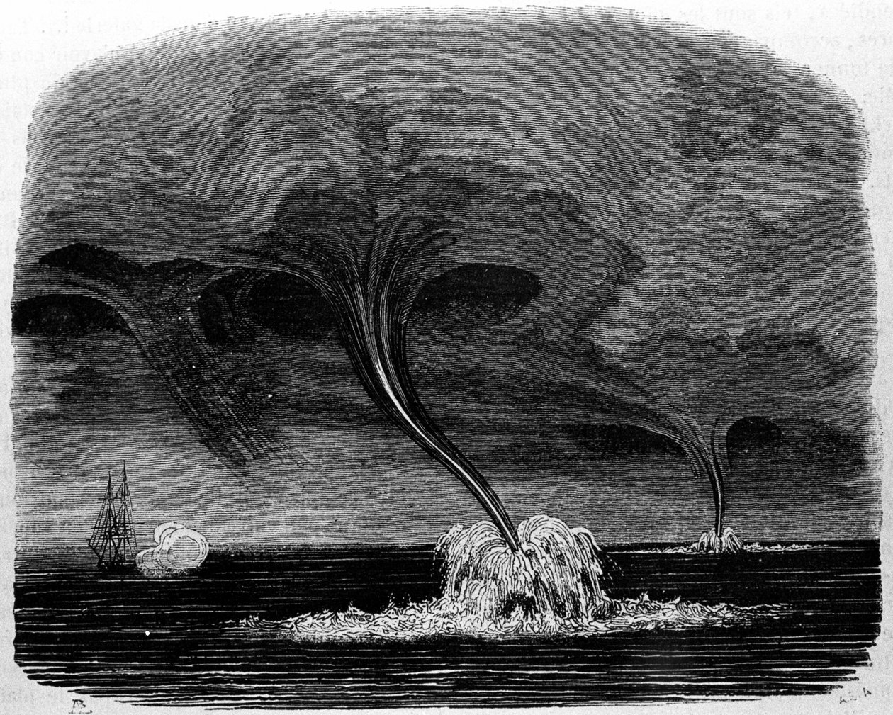 Um tornado de água. Gravura do século XIX. de Unknown artist