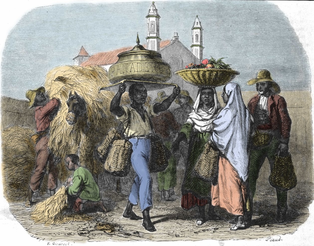 Um vendedor de pão itinerante em Cuba, gravura de 1870 de Unknown artist