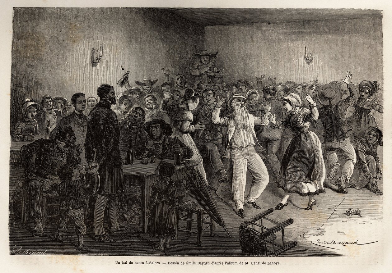 Um baile de casamento em Salers, gravura para ilustrar uma viagem aos vulcões da França central em 1864, no "Le tour du monde, nouveau journal des voyages" publicado sob a direcção de Edouard Charton de Unknown artist