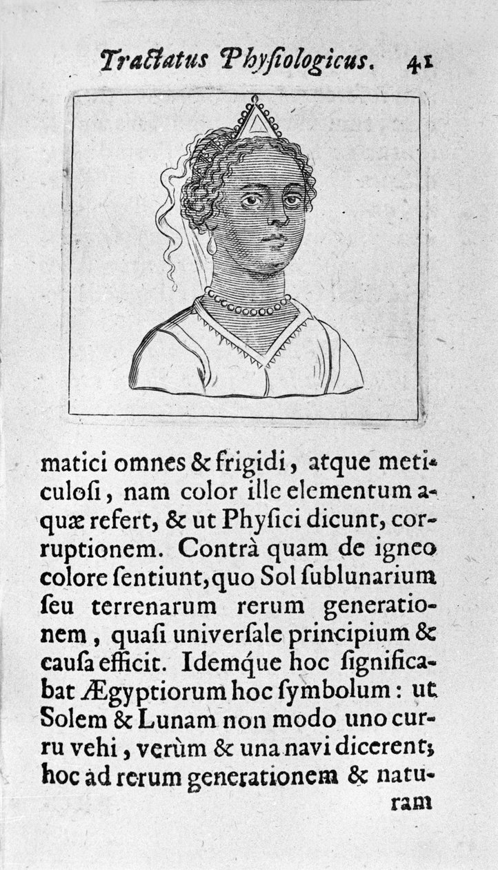Uma mulher tem a pele preta. Página retirada de "Tractatus physiologicus de pulchritudine" trata com Ernesto Venio (Ernestus Vaenius) defendendo a beleza da criação contra um adversário anônimo. 1612 de Unknown artist