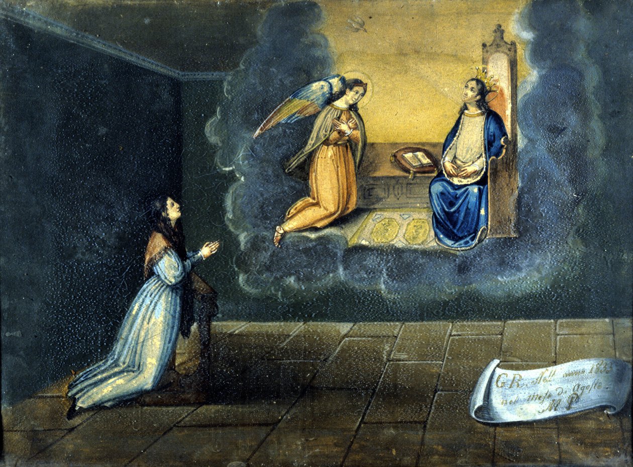 Uma jovem mulher reza. Ex voto do santuário da Madonna delle Grazie de Monza. 1833. de Unknown artist