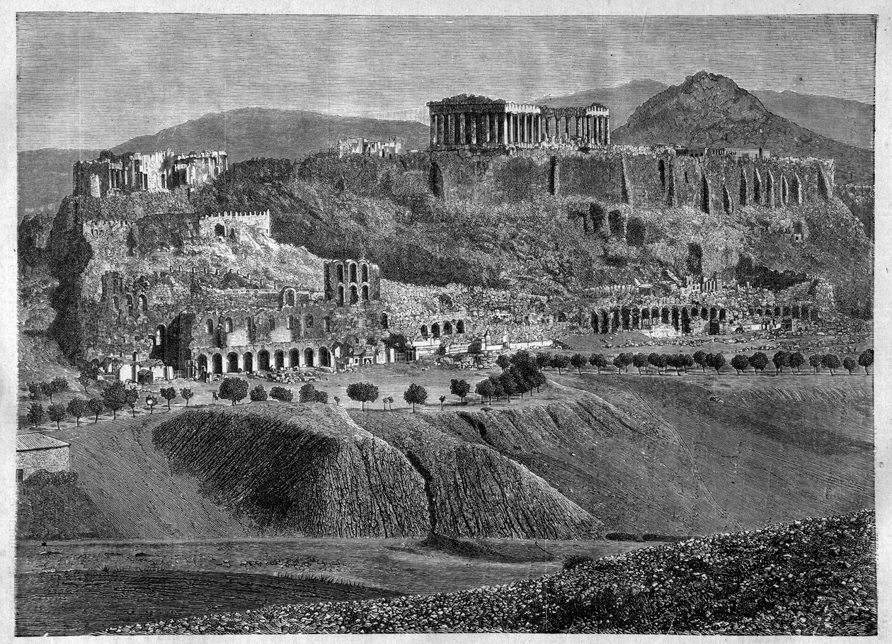 Acrópole de Athenes 1881- Acrópole de Athene em 1881 - gravura - de Unknown artist