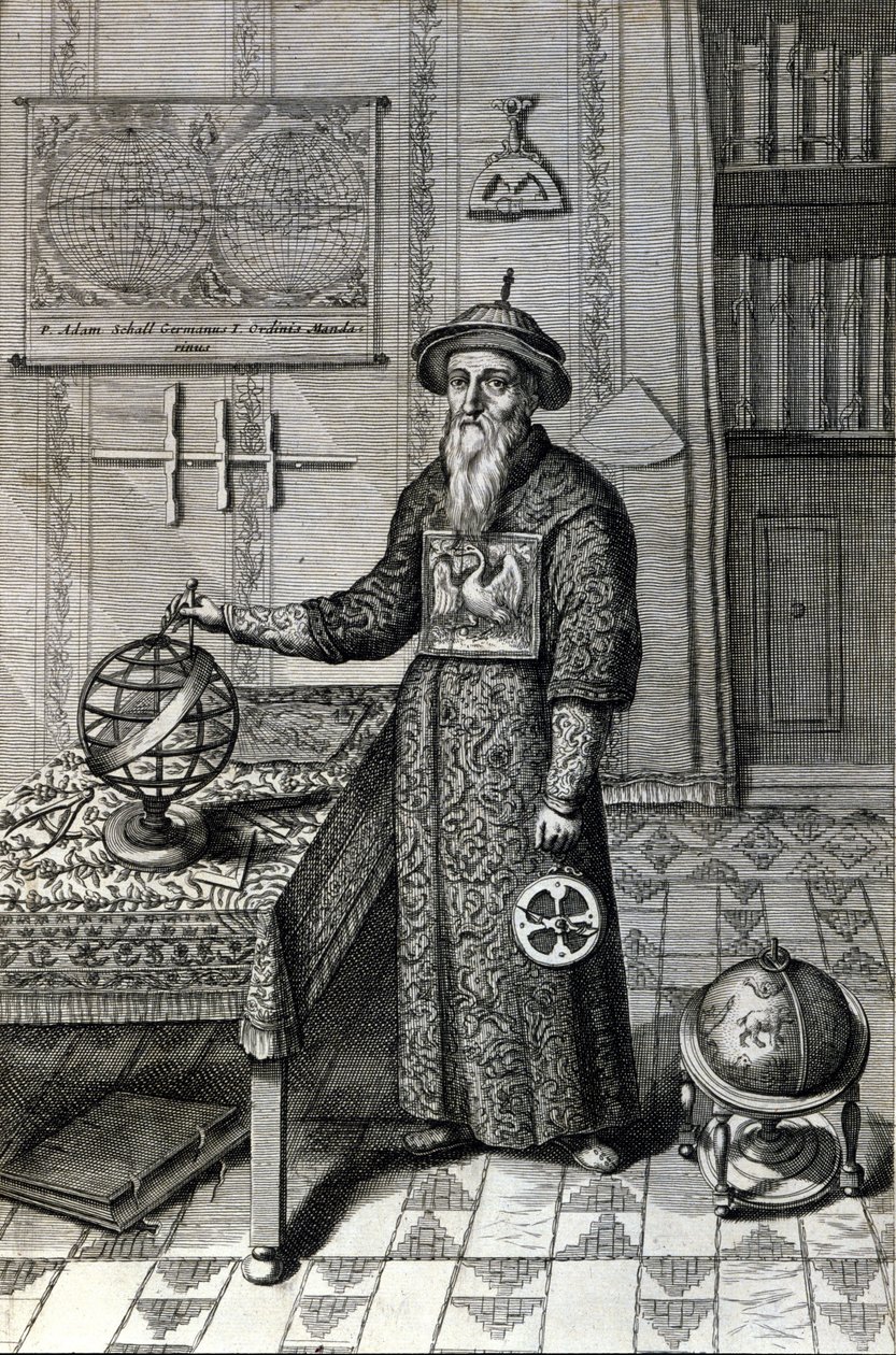 Adam Schall, astrônomo (1592-1666) em traje mandarim no Observatório de Pekin, na "China" de Athanase Kircher (ou Athanasius Kircheri) de Unknown artist