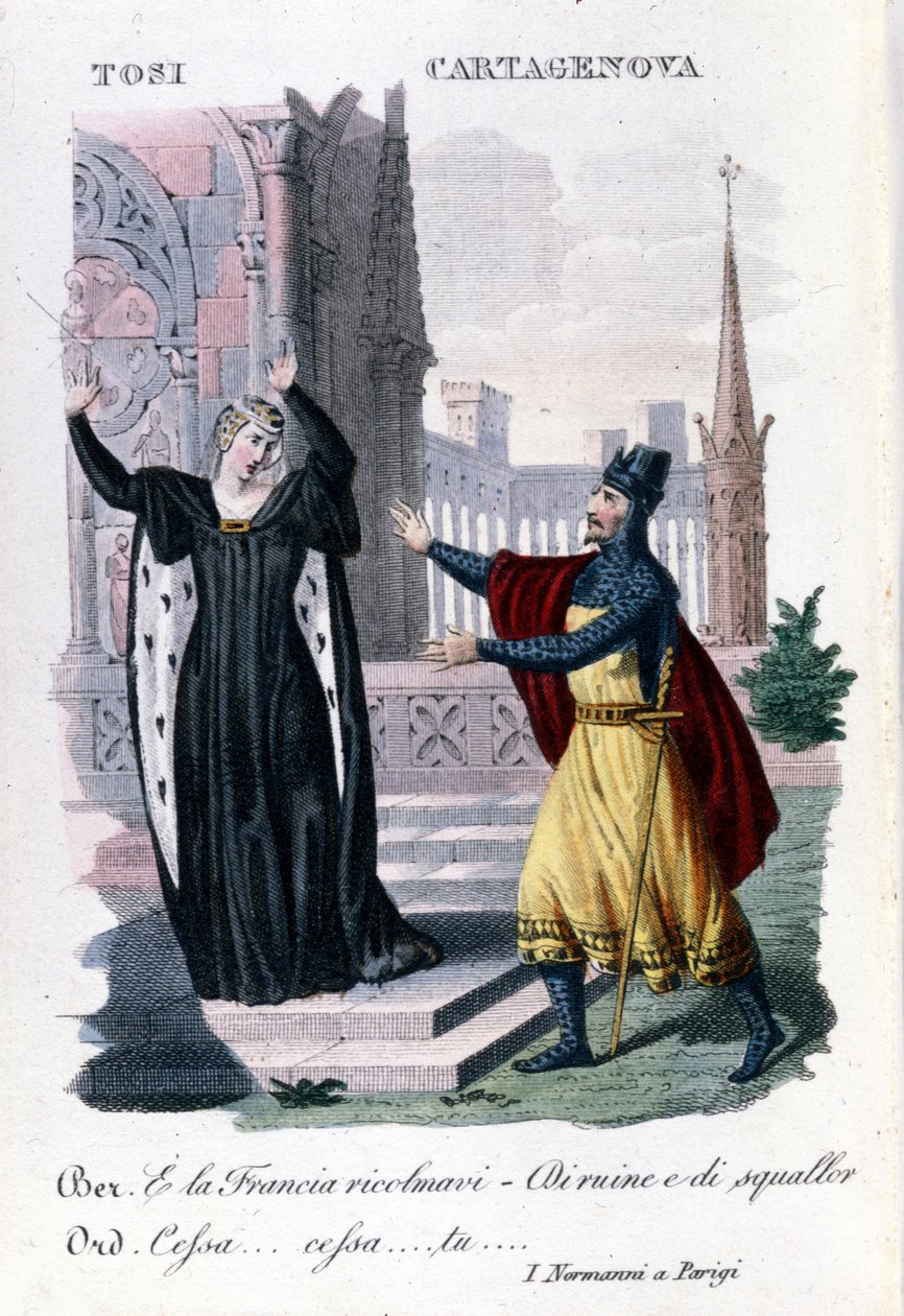Adelaide Tosi e Orazio Cartagenova em "I Normanni a Parigi" de Saverio Mercadante. Compositor italiano (1795 a 1870). de Unknown artist
