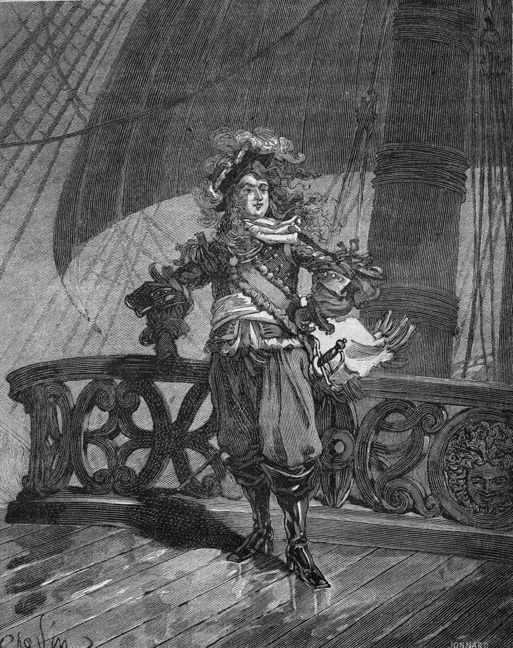 Almirante Tourville (Anne Hilarion de Costentin (Cotentin), Conde de Tourville (1642-1701). no navio "Soleil Royal". Gravura do século XIX. Em "Histoire de France", de Jules Michelet de Unknown artist