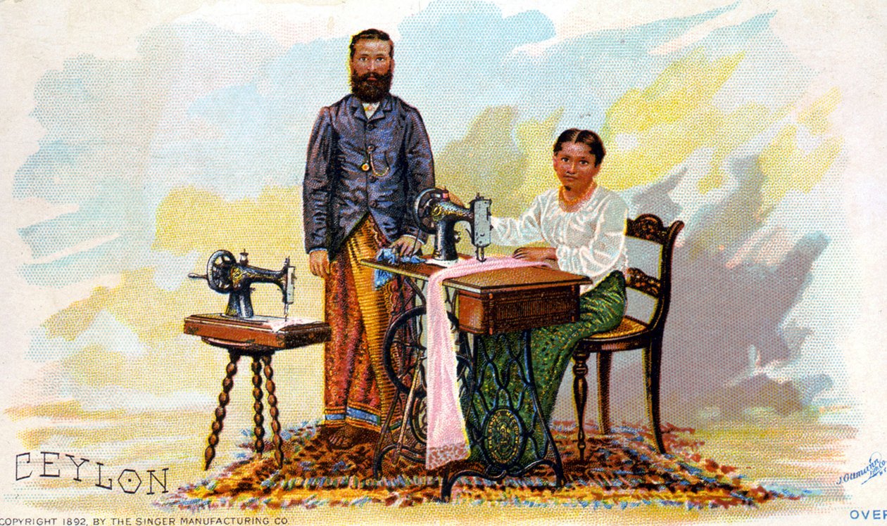 Publicidade para máquinas de costura Singer, Ceilão (atual Sri Lanka). 1892 de Unknown artist
