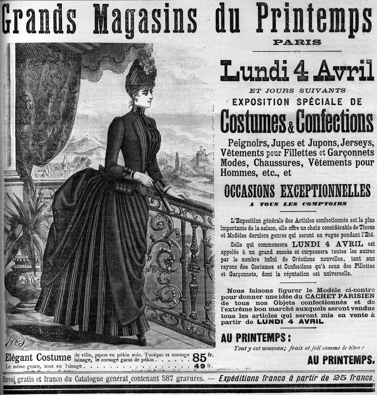 Publicidade para os grandes armazéns da Printemps em Paris, no Monde Illustrée de 1887. de Unknown artist